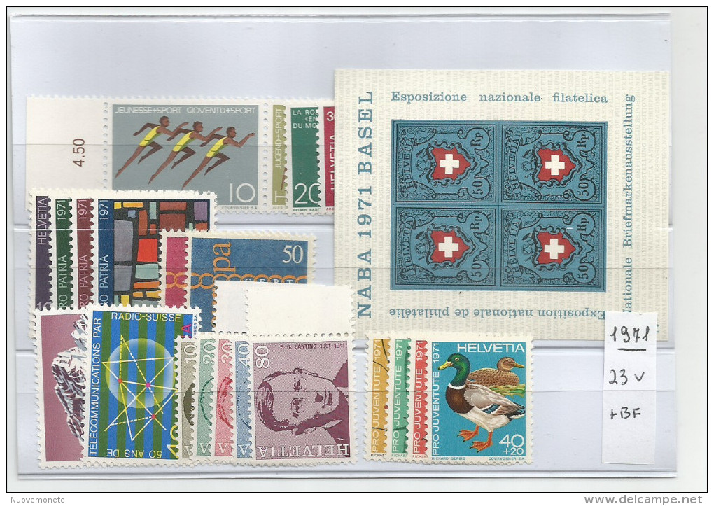 SVIZZERA ANNATA 1971 23  Valori + BF  NUOVI PERFETTI MNH** - Nuovi