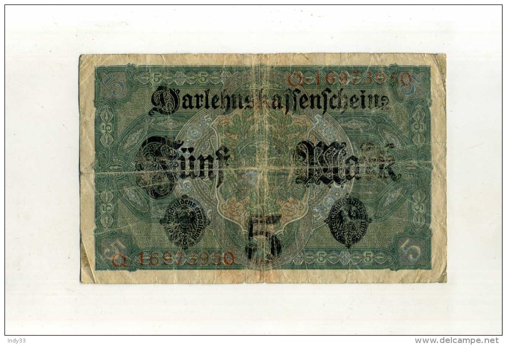 - ALLEMAGNE EMPIRE 1871/1918 . BILLET DE 5 M. 1917 . - 5 Mark