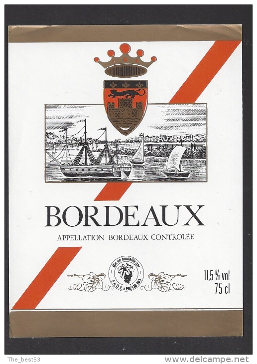 Etiquette De Bordeaux  -  Thème Bateau Voilier - Zeilboten & Zeilschepen