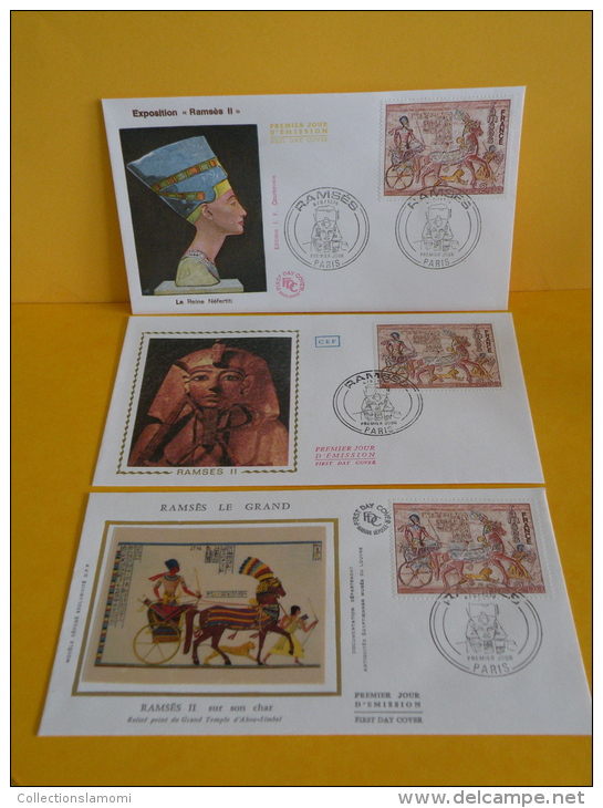 FDC- Exposition , Ramsès II - Paris - 4.9.1976 - 1er Jour, Coté 19,50 € Lot 3 FDC - 1970-1979