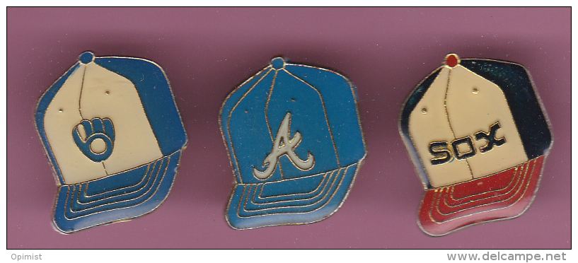 47062-lot De 3 Pin´s.casquette.baseball. - Baseball