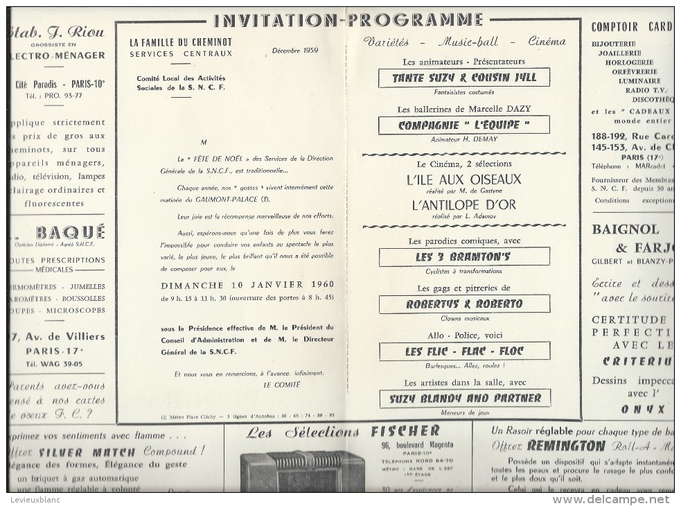 Programme/Invitation/Fête De Noël/La Famille Du Cheminot/S.N.C.F./Comité Local Activités Sociales/1959   PROG78 - Programmes