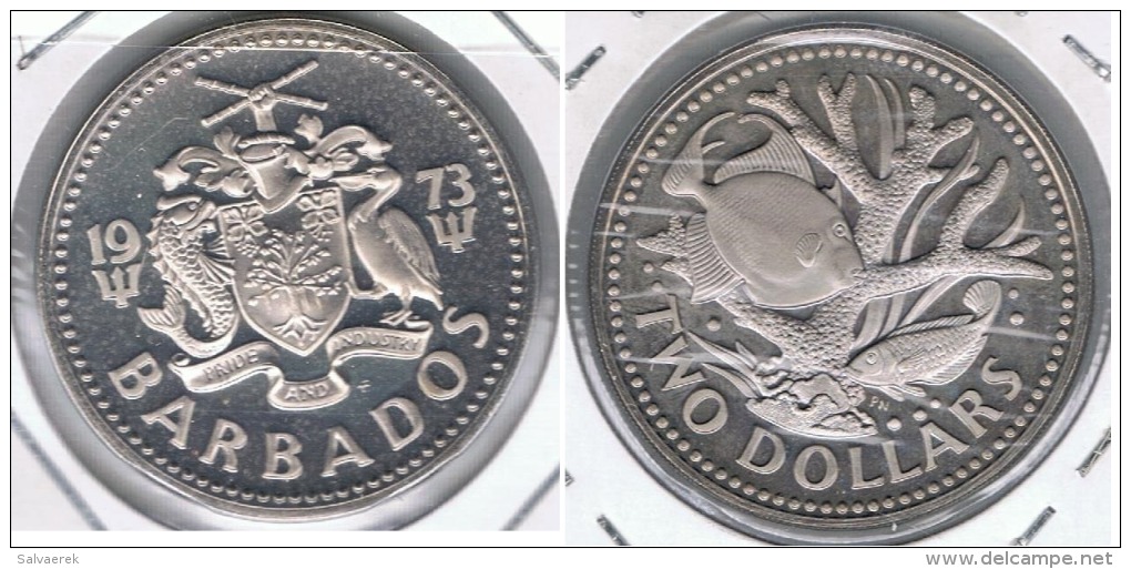 BARBADOS 2 DOLLARS 1973 PLATA SILVER X - Barbados