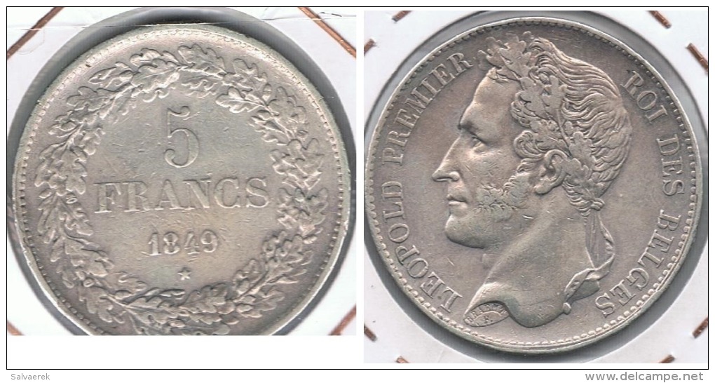 BELGICA BELGIQUE 5  FRANCS 1849 PLATA SILVER Y - 5 Francs