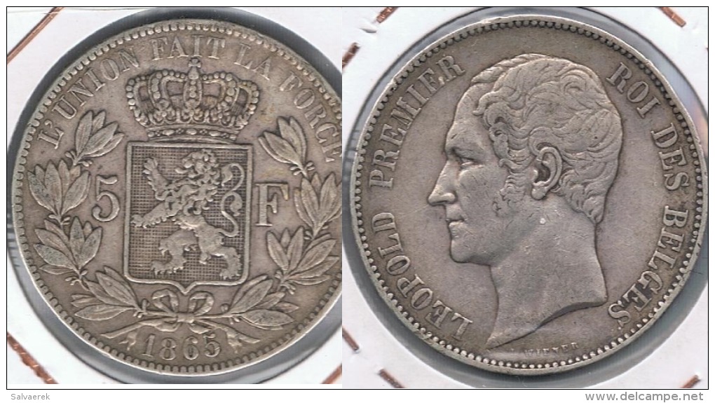 BELGICA BELGIQUE 5  FRANCS 1865 PLATA SILVER Y - 5 Francs