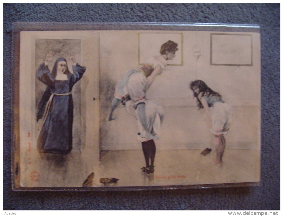Cpa Illustrateur Louis Vallet " Young Girl's Frolic " Religieuse,corset Culotte,taille De Guêpe. - Vallet, L.