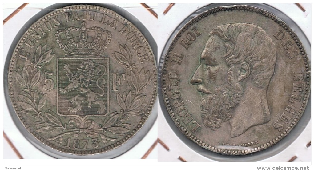 BELGICA BELGIQUE 5  FRANCS 1873 PLATA SILVER Y - 5 Francs