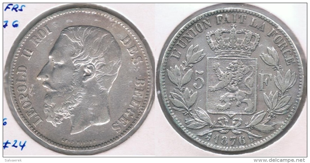 BELGICA BELGIQUE 5  FRANCS 1876 PLATA SILVER Y - 5 Francs