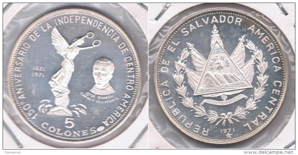 EL SALVADOR 5 COLONES 1971 PLATA SILVER X - El Salvador