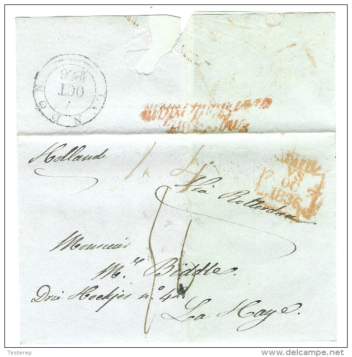 LONDON  7/101836 To La Haye (Den Haag) In Holland  With Engeland Over  Rotterdam In Red - ...-1840 Prephilately