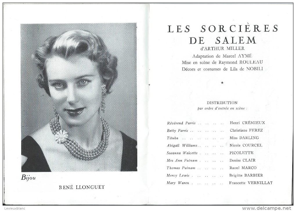 Théatre Sarah Bernhardt/  Les Sorciéres De Salem/ Miller /Aymé/Yves Montand /Simone Signoret/Paris /1954     PROG83 - Programmes