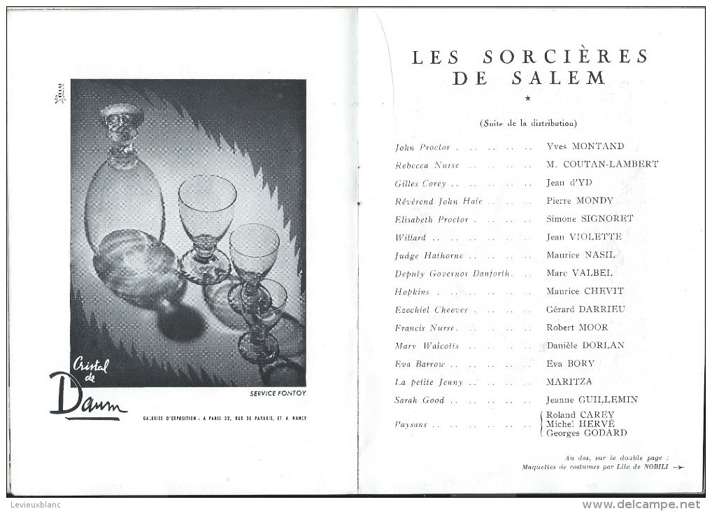 Théatre Sarah Bernhardt/  Les Sorciéres de Salem/ Miller /Aymé/Yves Montand /Simone Signoret/Paris /1954     PROG83