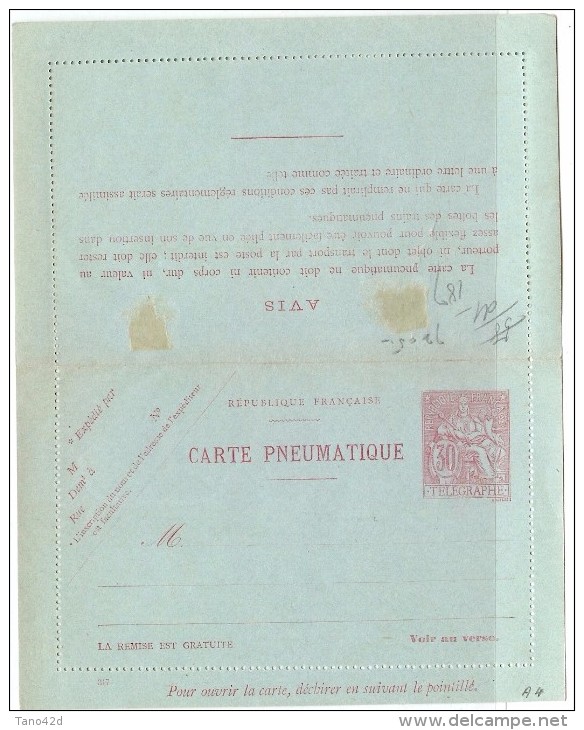 LBL32 - CHAPLAIN CARTE LETTRE PNEUMATIQUE 30c DATE 347  NEUVE - Pneumatici