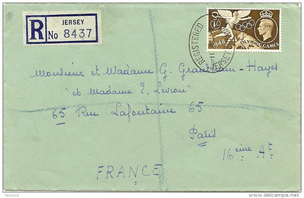 LBL32 - JERSEY LETTRE RECOMMANDÉE D'AOÛT 1948 - Jersey