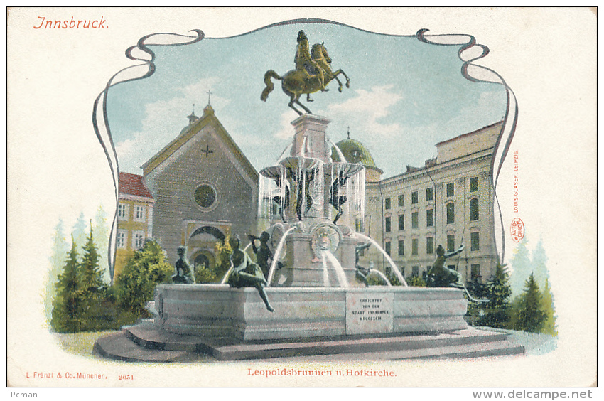 Innsbruck.  Leopoldsbrunnen U. Hofkirche. # 2051, L. Franzi &amp; Co. -- AUTO-CHROM, Circa 1900's - Innsbruck
