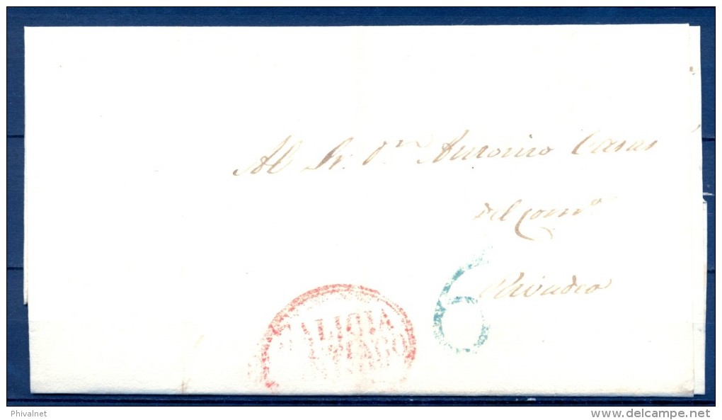 1829 GALICIA , CARTA CIRCULADA ENTRE SANTIAGO DE COMPOSTELA Y RIBADEO, MARCA GALICIA / SANTIAGO EN ÓVALO, PORTEO - ...-1850 Préphilatélie