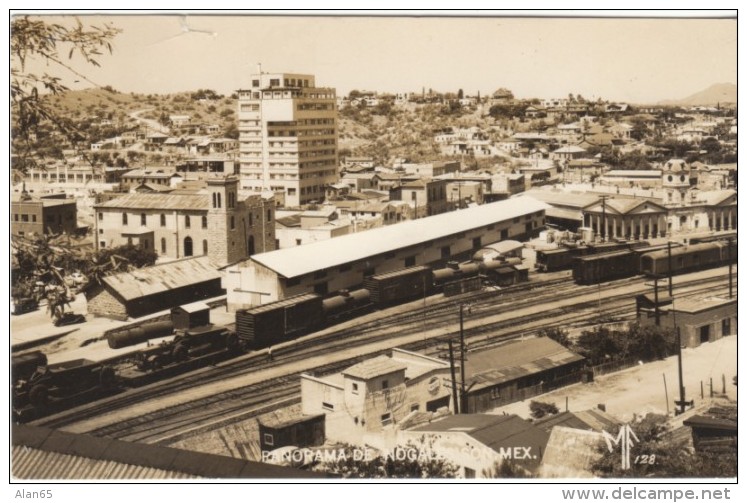 Nogales Sonora Mexico, View Of Town And Railroad Train Tracks C1930s/40s Vintage Real Photo Postcard - Mexique