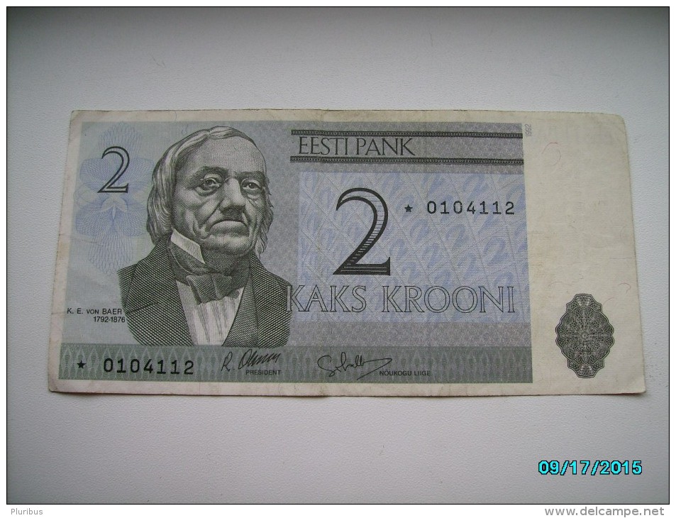 ESTONIA  1992  2 KROONI, REPLACEMENT BANKNOTE, WITH STAR AHEAD OF SERIAL NUMBER - Estland