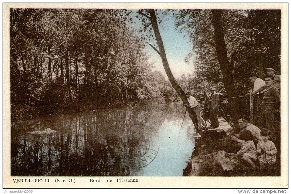 M02 / DEPT 91 TOP CPA VERT LE PETIT LES PECHEURS SUR LES BORDS DE L´ESSONNE VOYAGEE VOIR DOS - Vert-le-Petit