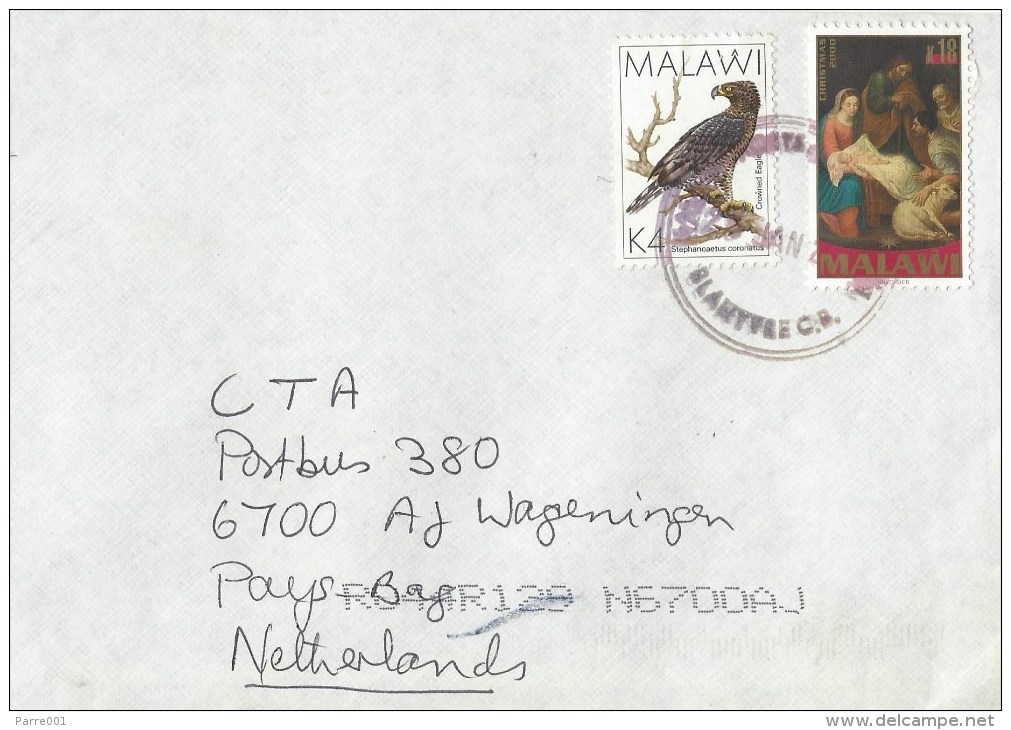 Malawi 2002 Blantyre Crowned Eagle Bird Of Prey Christmas Cover - Malawi (1964-...)