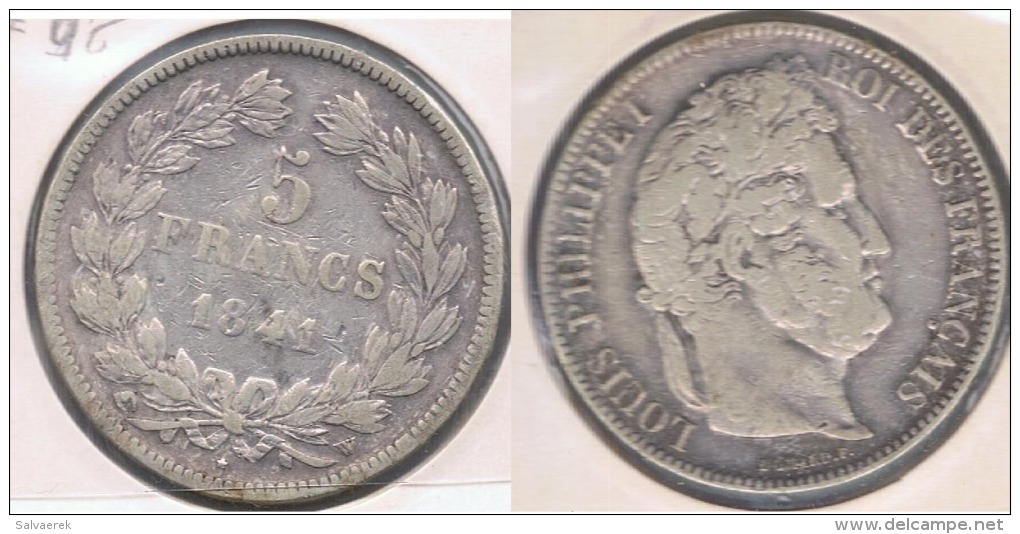 FRANCIA FRANCE 5 FRANCS LOUIS PHILIPPE 1841 W PLATA SILVER X - 5 Francs