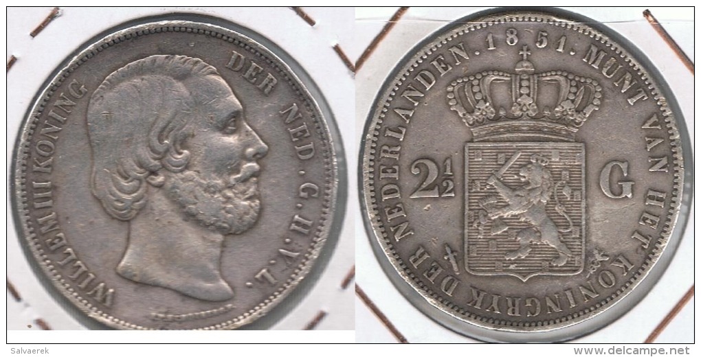 HOLANDA 2 Y MEDIO GULDEN 1851 PLATA SILVER Y - 1849-1890 : Willem III