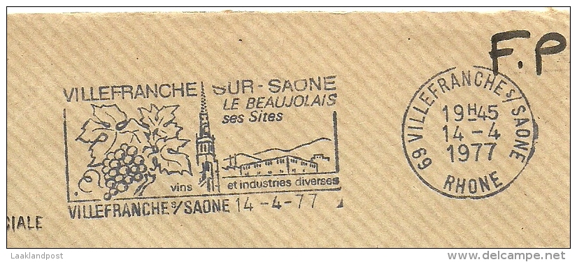 Cover Flamme Meter VILLEFRANCHE Sur Saune Le Beaujolais 14/4/1977 Free Postage - Wein & Alkohol