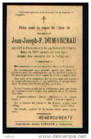 Souvenir Mortuaire DUMONCEAU, J.-J. (1877 - 1905) Mort à DAMPREMY - Images Religieuses