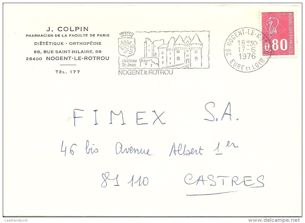 Cover Flamme Meter Nogent Le Rotrou, Chateau St. Jean, 17/6/1976 Castle - Castelli