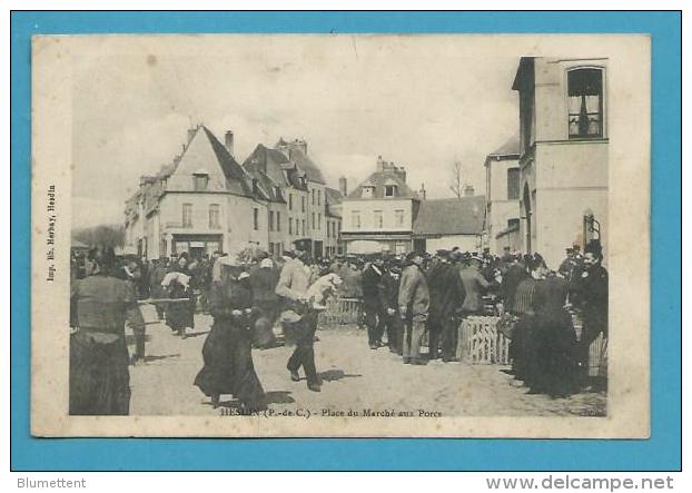 CPA Place Du Marché Aux Porcs - Cochons HESDIN 62 - Hesdin