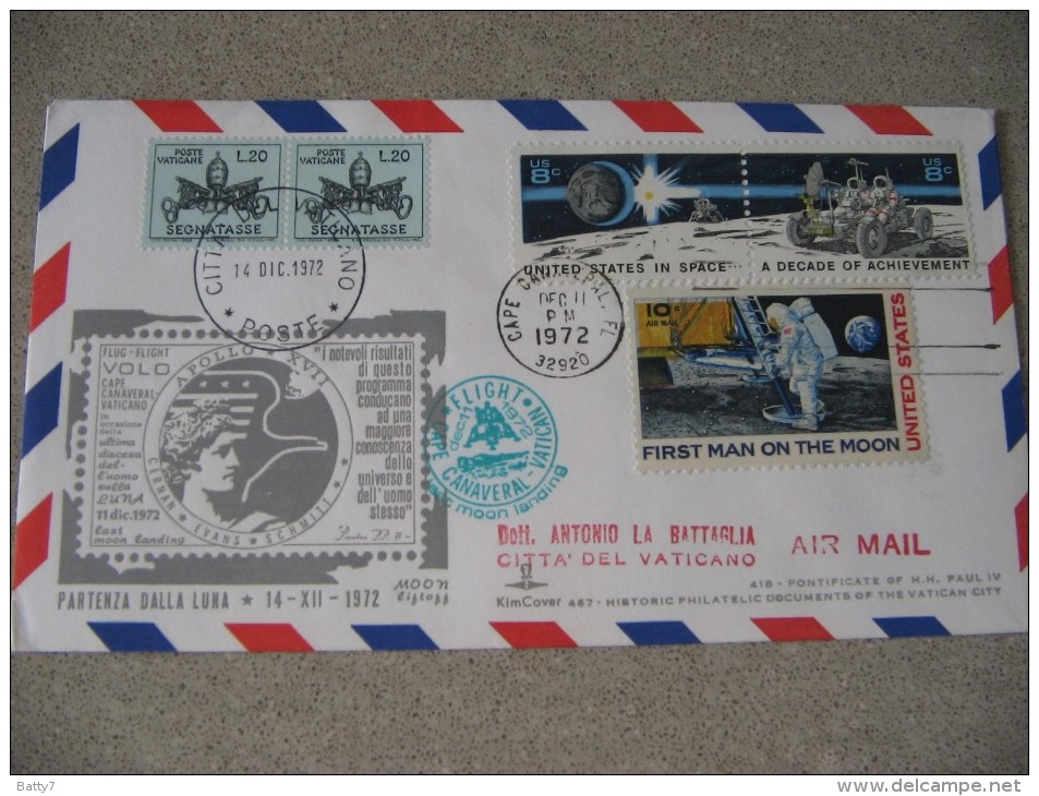 SPACE - USA - 1972  UOMO SULLA LUNA - MOON LANDING COVER WITH VATICAN & US STAMPS AND CAPE CANAVERAL & VATICAN - Etats-Unis