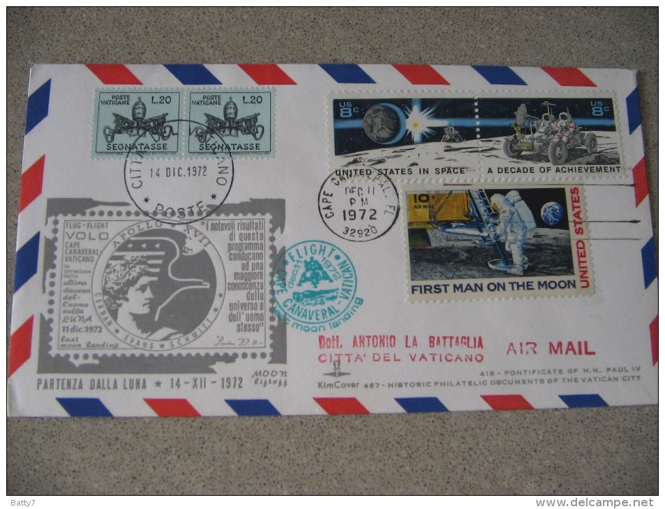 SPACE - USA - 1972  UOMO SULLA LUNA - MOON LANDING COVER WITH VATICAN & US STAMPS AND CAPE CANAVERAL & VATICAN - Estados Unidos