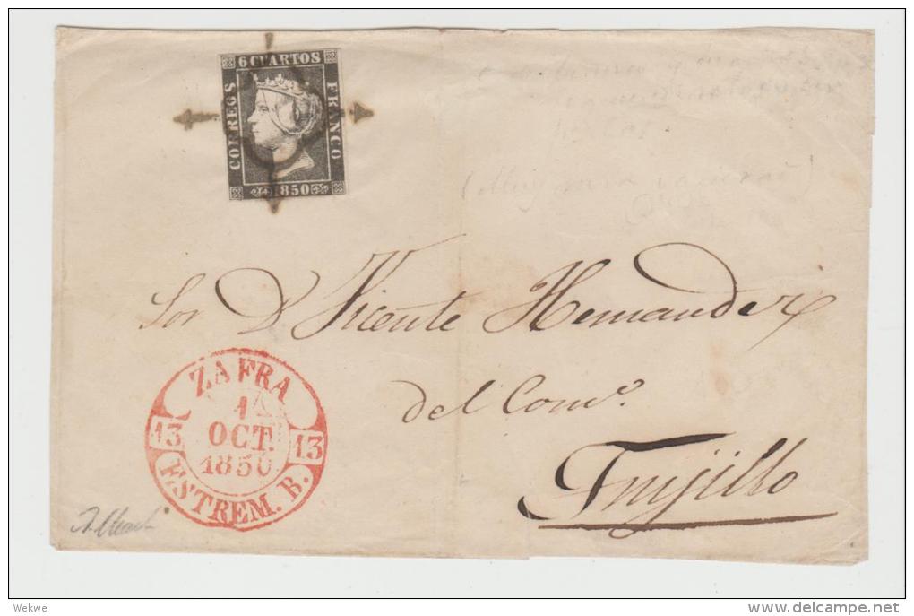 Spk002 /  SPANIEN - Nr. 1, Schöner Schnitt, Saubere Entertung Zafra 1.10.1850. - Covers & Documents