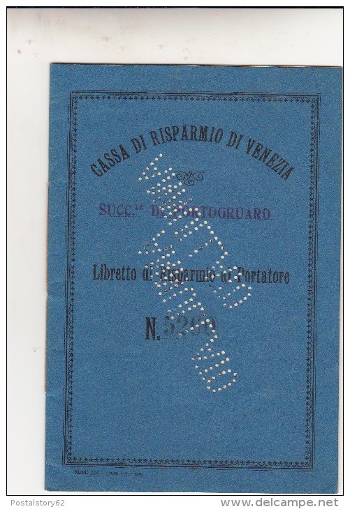 Portogruaro, Cassa Di Risparmio Di Venezia. Libretto Al Portatore Usato Dal1931 Al 1934, Estinto Nel 1984. - Other & Unclassified