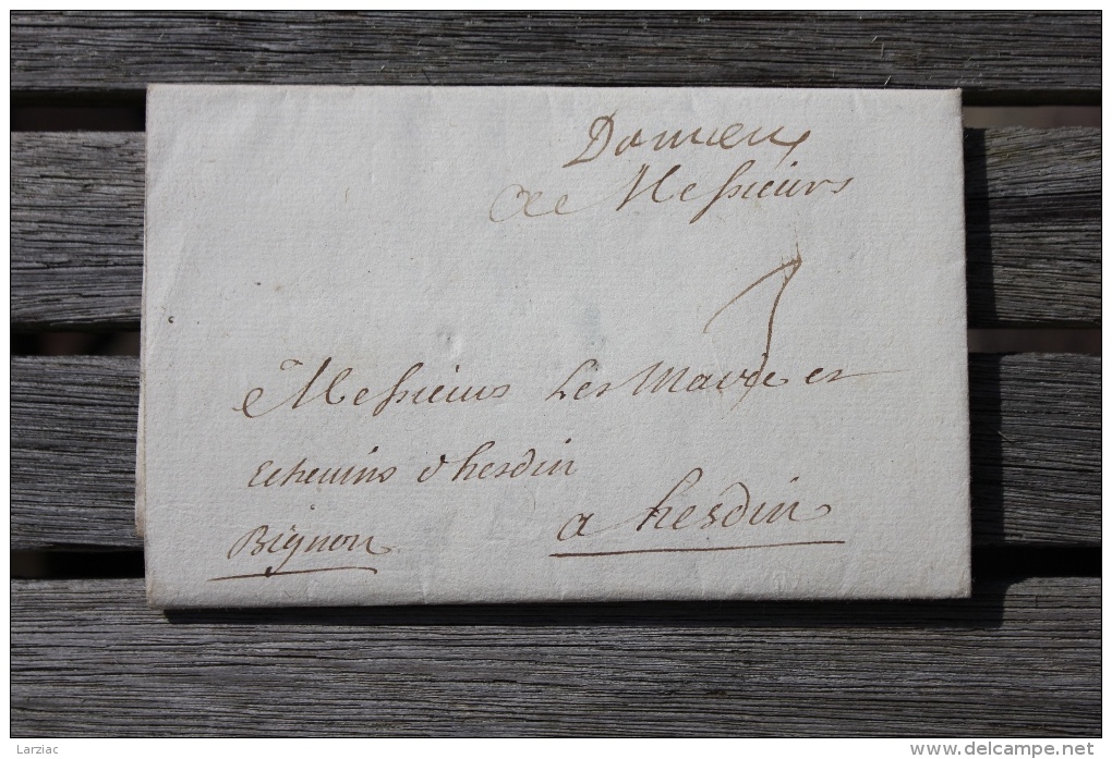 Lettre D'Amiens Pour Hesdin Marque Postale Manuscrite Lenain N°1 - ....-1700: Précurseurs