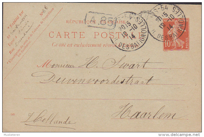 France Postal Stationery Ganzsache Entier Semeuse PARIS R. Des Batignolles 1914 HAARLEM Netherlands Holland (2 Scans) - Standaardpostkaarten En TSC (Voor 1995)
