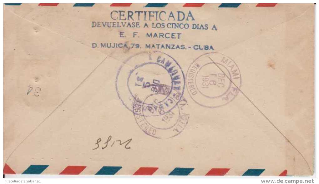1931-PV-22 CUBA FIRT FLIGHT 1931 NUEVITAS &ndash; MIAMI. - Poste Aérienne