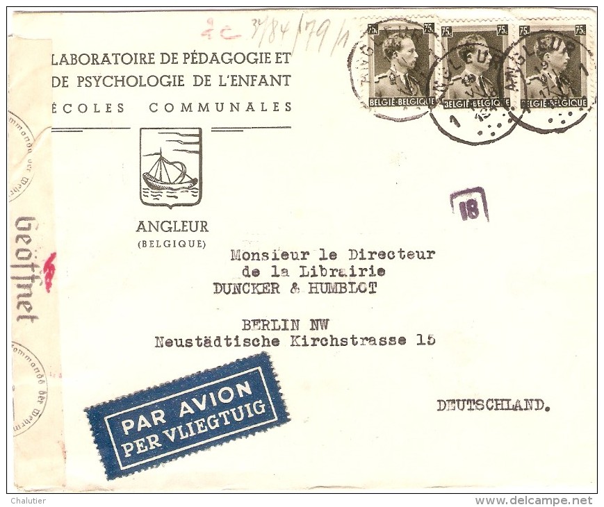 TP 480(3) Double Port S/L.Avion C.Angleur 1941 Censure De Cologne V.Berlin Deutschland AM76 - WW II (Covers & Documents)