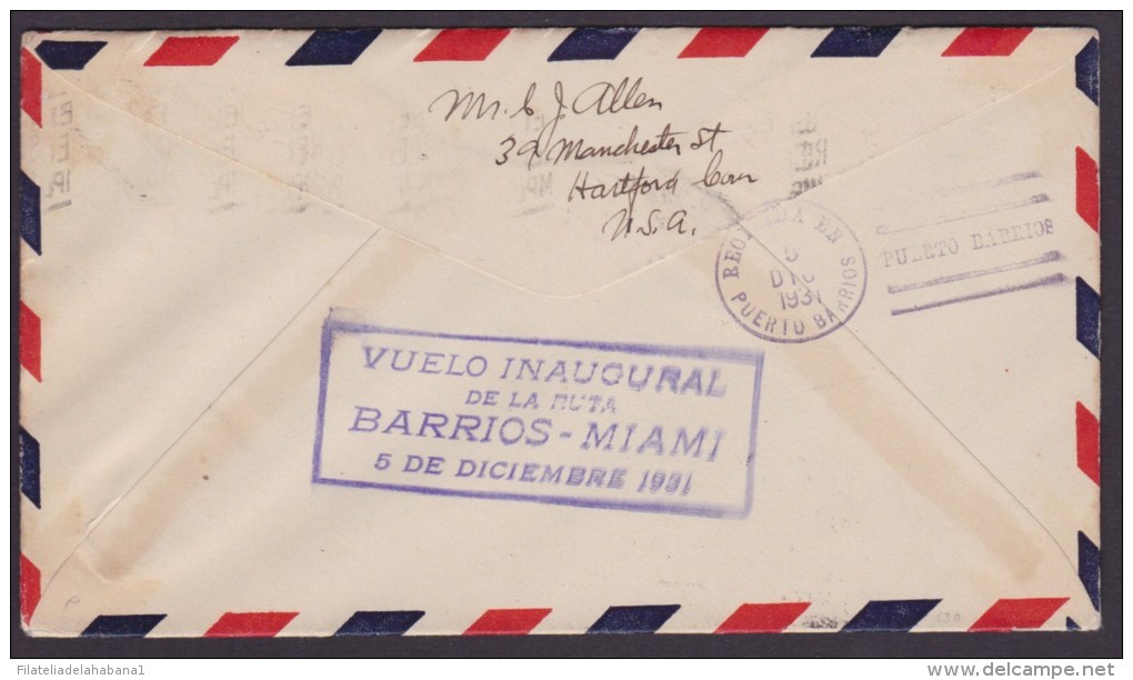 1931-PV-27 CUBA FIRT FLIGHT 1931 HABANA- PUERTO BARRIOS  GUATEMALA. - Poste Aérienne