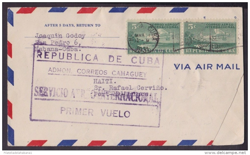 1931-PV-28 CUBA FIRT FLIGHT 1931 HAVANA- POR-AU-PRINCE. HAITI. - Poste Aérienne