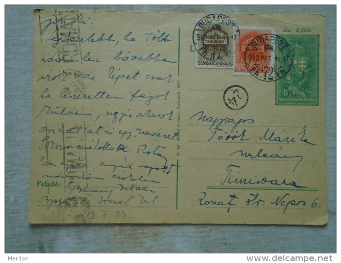 Hungary-  Postal Stationery  Budapest To Temesvár Timisoara   1942  Censure 24 Censored Romania      D131739 - Brieven En Documenten