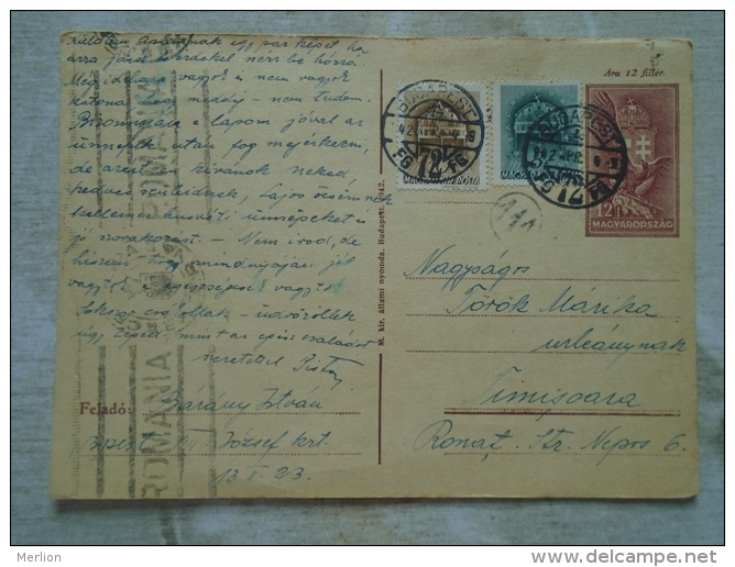 Hungary-  Postal Stationery  Budapest To Temesvár Timisoara   1942  Censure 114 Censored Romania      D131740 - Lettres & Documents