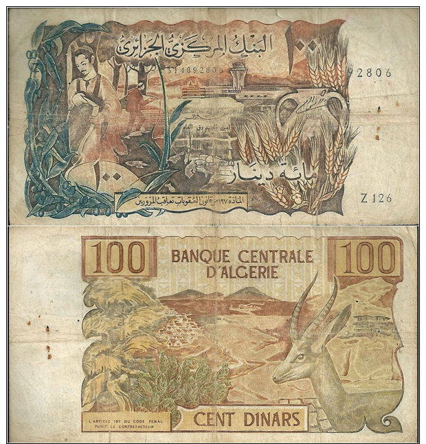 Argelia Pick 128 #100 Dinars (01-11-1970) BC - Algeria