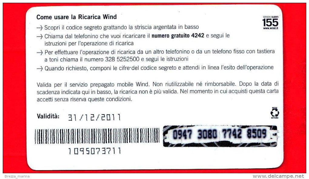 ITALIA - Scheda - Ricarica Telefonica WIND - Usata - Noi Wind SMS - Cassetta Postale - 5 - Vedi Scansioni - [2] Sim Cards, Prepaid & Refills