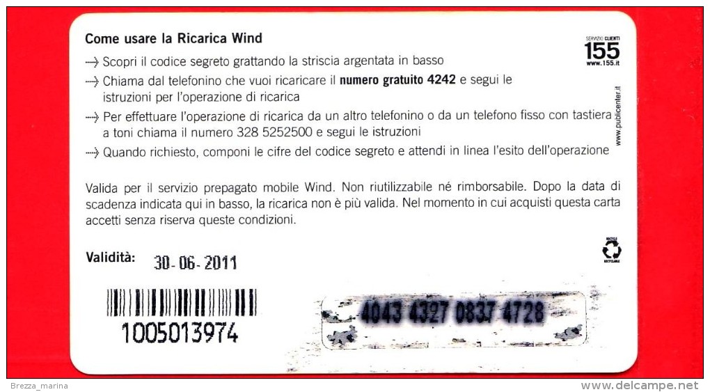 ITALIA - Scheda - Ricarica Telefonica WIND - Usata - Noi Wind SMS - Cassetta Postale - 5 - Vedi Scansioni - Schede GSM, Prepagate & Ricariche