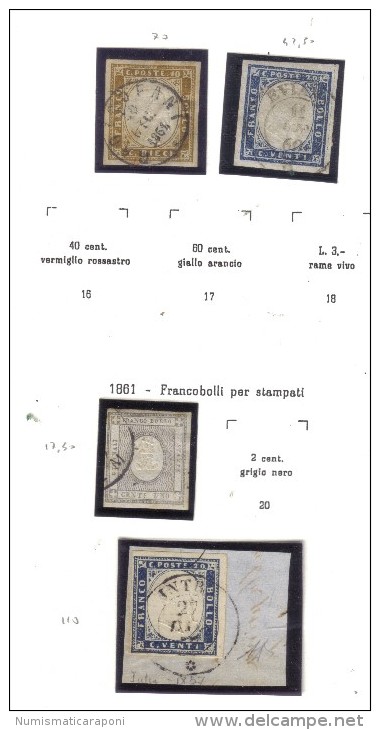 Sardegna 1855-1861 10 Cent + 20 Cent Usati + 20 Cent Su Frammento + 1 Cent Per Stampati Usato  Cod.fra.004 - Sardegna