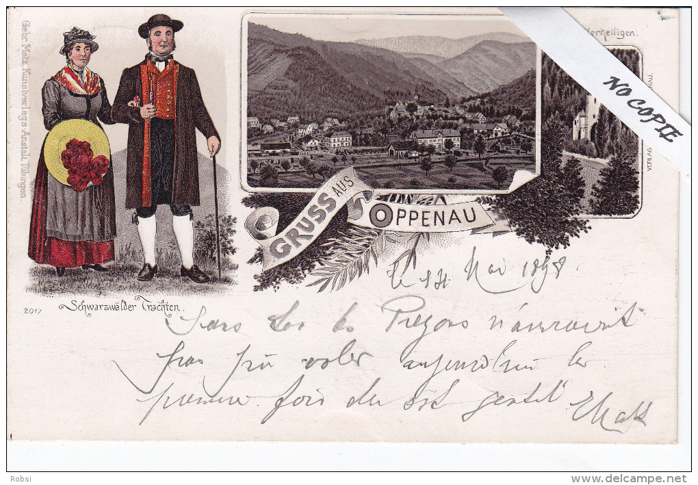 Bade Wurtemberg, Oppenau, Gruss Aus..., Deux Vues Brunes, Costume, Cachet Zug Appenweier-Oppenau - Oppenau