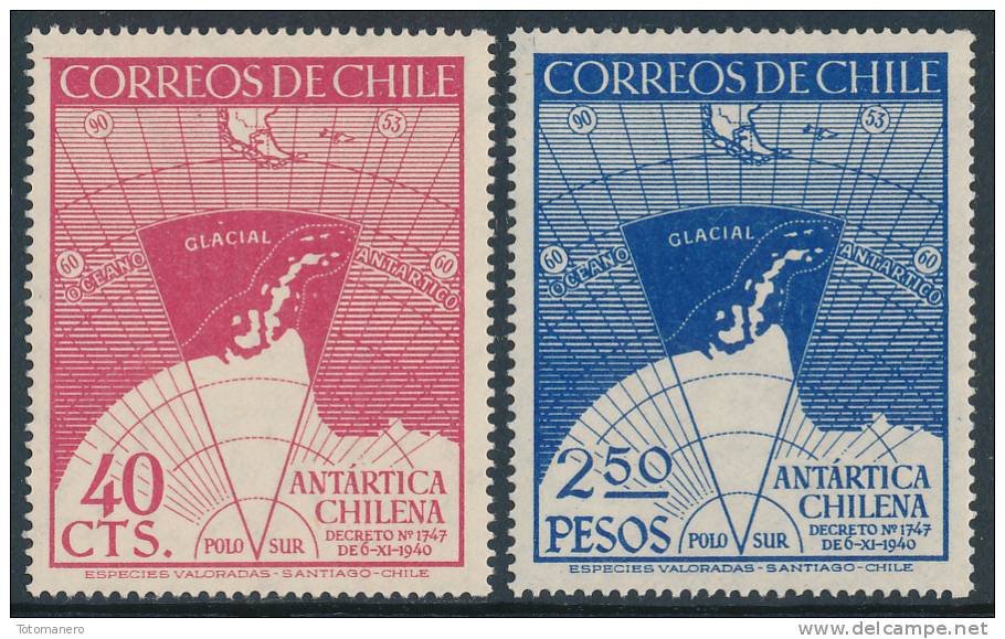 CHILE 1946 ANTARTICA CHILENA, Set Of 2v** - Traité Sur L'Antarctique