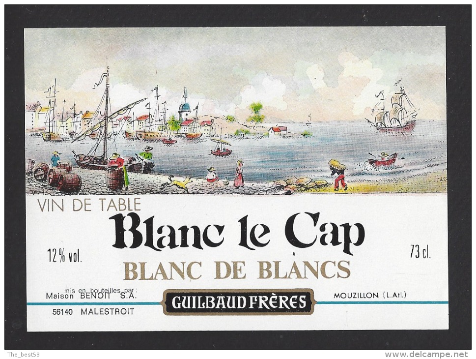 Etiquette De Vin De Table Blanc De Blancs -  Blanc Le Cap - Thème Bateau Voilier Port - Guilbaud Frères à Mouzillon (44) - Barcos De Vela & Veleros