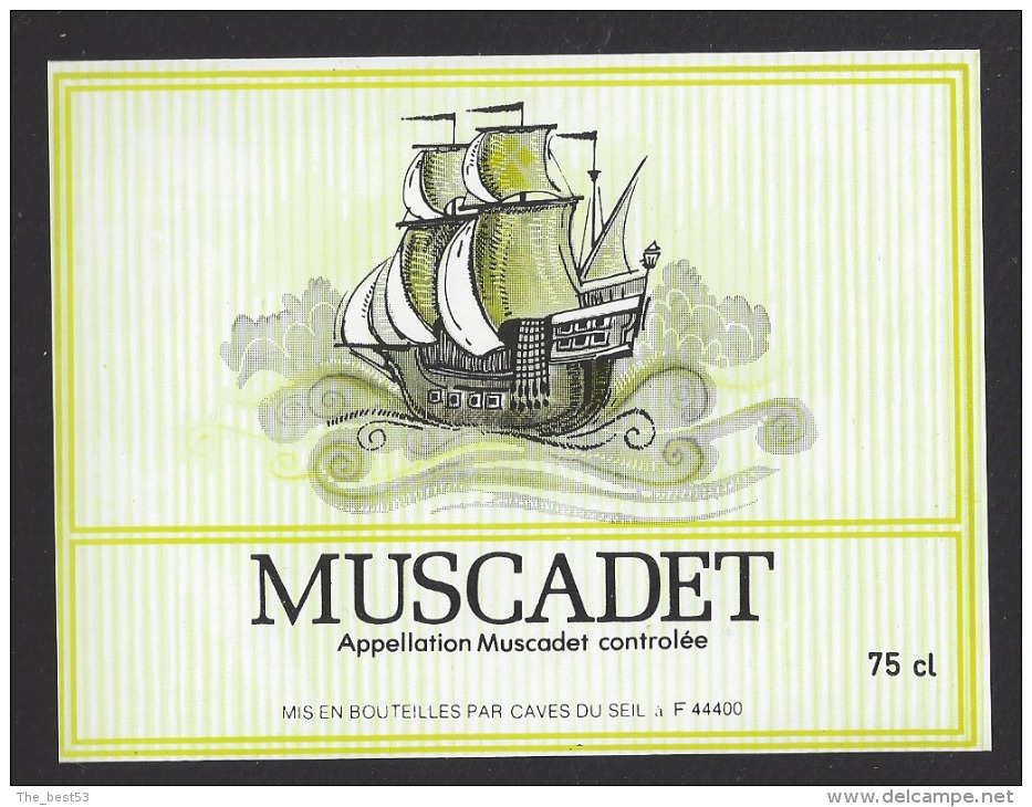 Etiquette De Vin Muscadet  - Thème Bateau Voilier -  Caves Du Seil à Rezé  (44 ) - Sailboats & Sailing Vessels